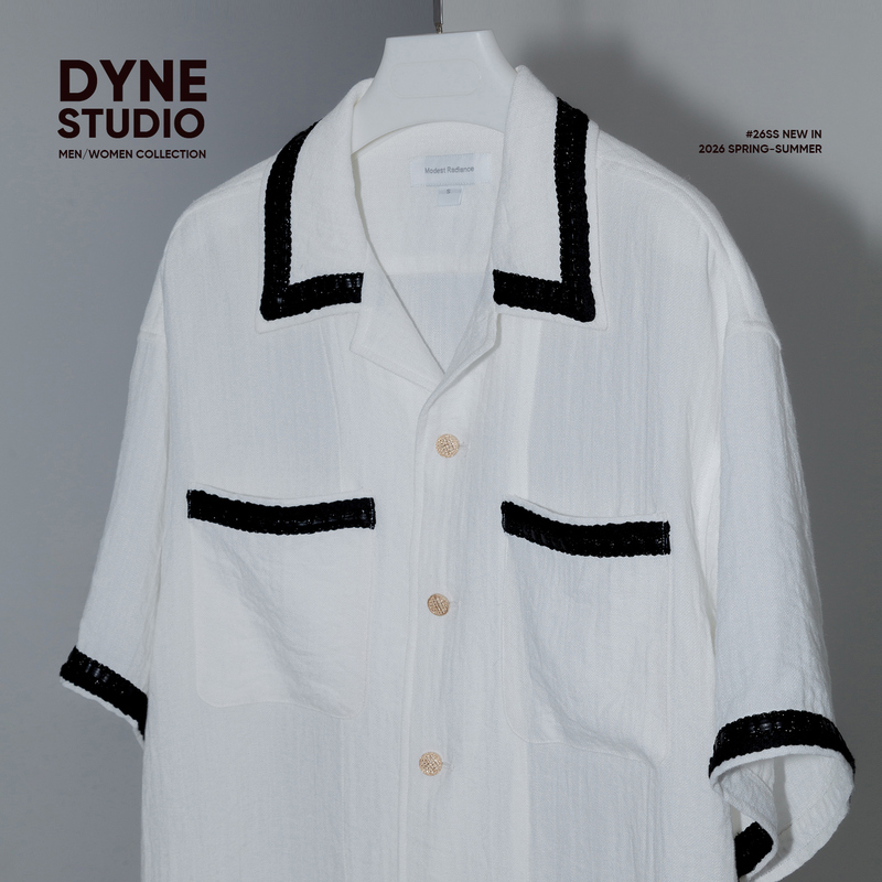 Dyne Studio Niche Design French Style Braided Trim White Short-Sleeved Loose Shirt 8525 Dyne Studio Niche Design French Style Braided Trim White Short-Sleeved Loose Shirt 8525