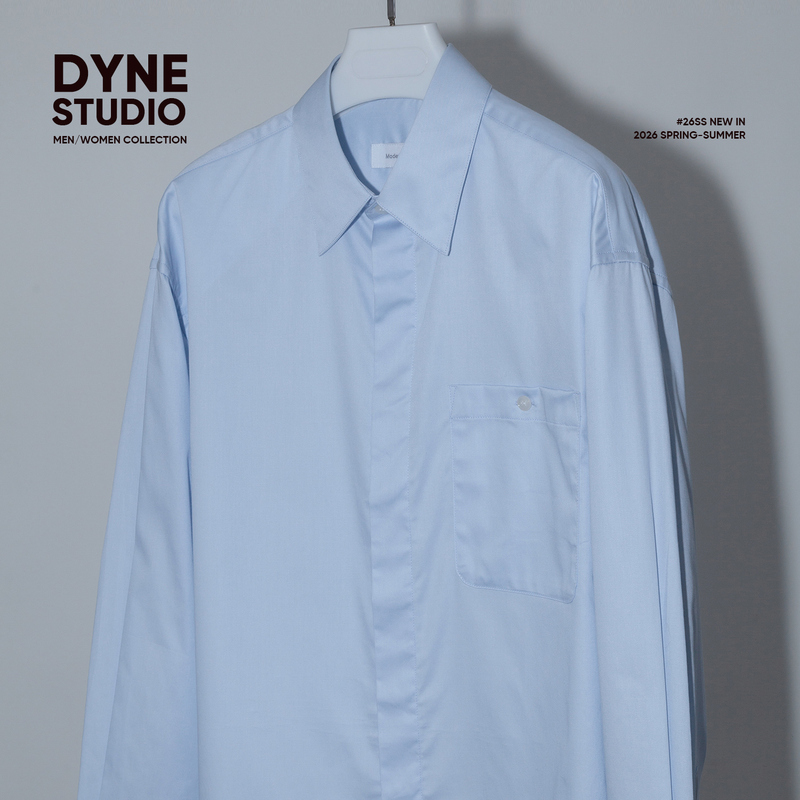 Dyne Studio Niche Design Ys Same Style Sculptural Curve French Wide Shoulder Padded Artist Shirt 8542