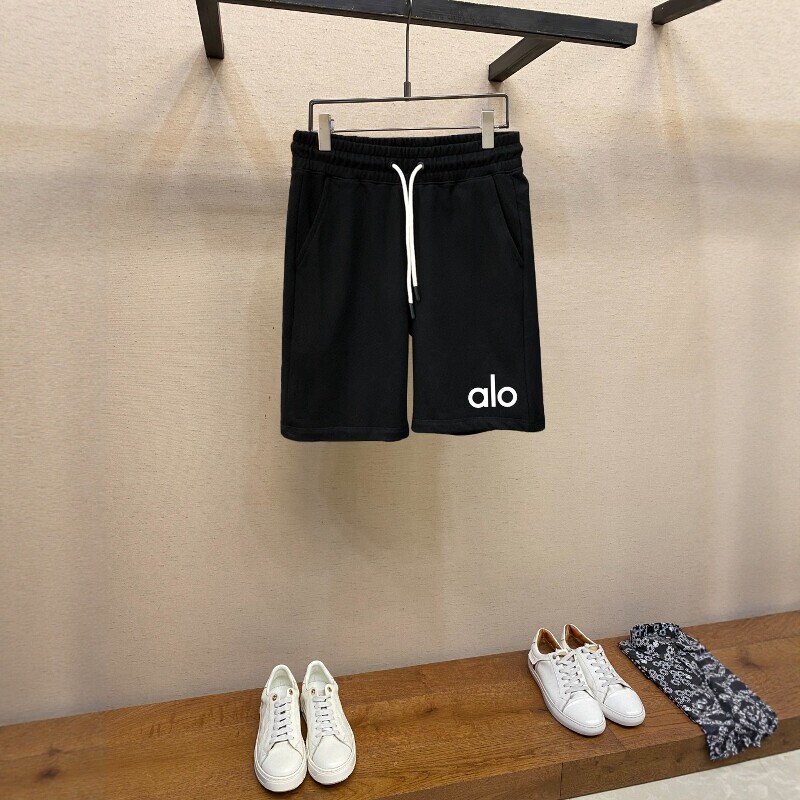 Trendy Brand 2026 Summer Alo Shorts Men's Drawstring Loose Sports Pure Cotton Pants Breathable Casual Knee-Length Shorts