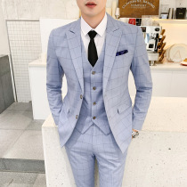 Plaid Suit Men Suit Korean Version Sashimi Business Professional Clothing Mens West Suit Fashion Handsome Groom Wedding Gown