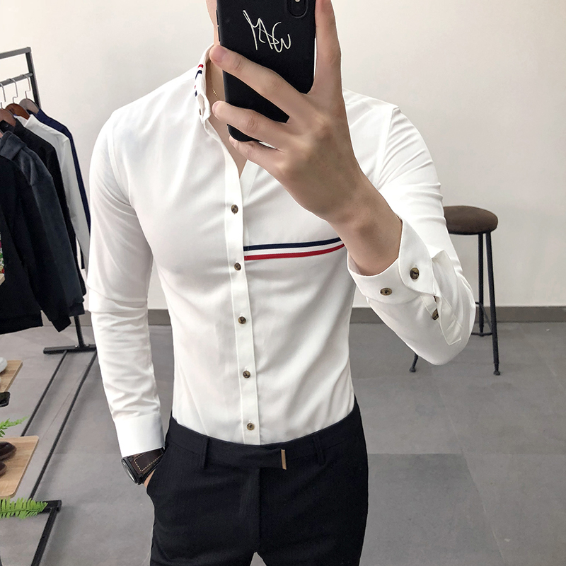 Spring and autumn shirt men's long-sleeved casual trend white men's shirt slim Korean version of business dress bar work clothes