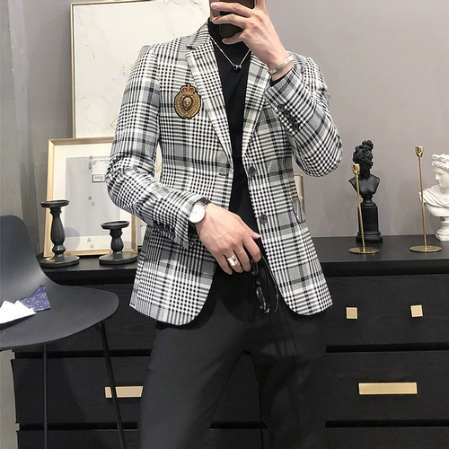 Мужской трендовый костюм, комплект для отдыха, изысканный стиль, в корейском стиле, облегающий крой, в британском стиле