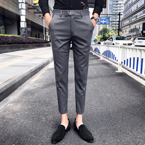Nine-point casual pants mens slim feet summer hair stylist trendy brand trousers Korean version of the trend Ruby embroidered suit pants