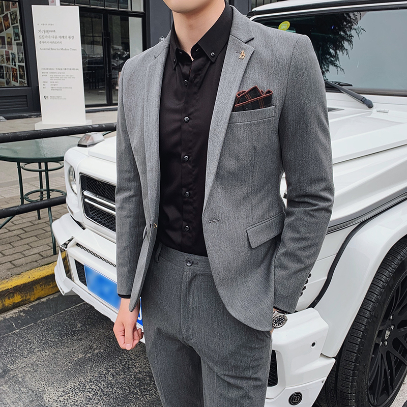Suit men's suit Korean version of the trend British style business formal men's suit slim handsome groom wedding dress