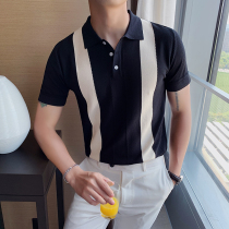 Summer polo shirt man short sleeve ice silk T-shirt high-end Korean version of body hit color flipped knit thin section casual and compassionate