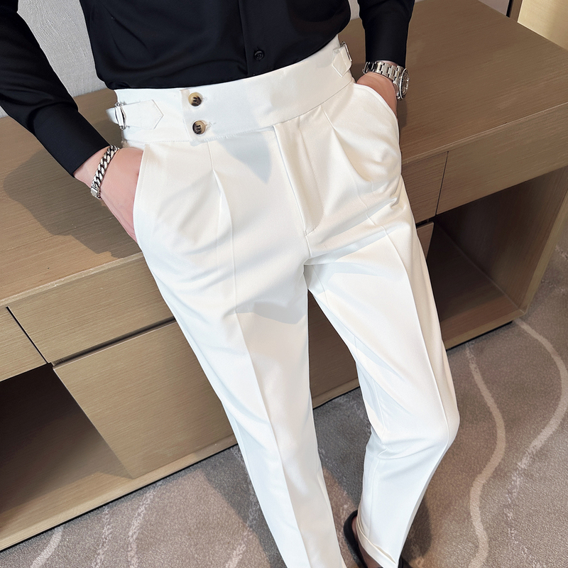 Naples Men's High-Waisted Dress Pants, Versatile for Spring and Autumn, with a High-End Feel, Casual Long Pants, Korean Style Trendy Straight-Leg Suit Pants