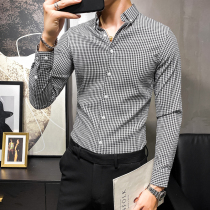 Spring and autumn thousands of birdies shirt mens long sleeves Korean version trendy fashion mens clothing and clothing casual handsome boomer clothes