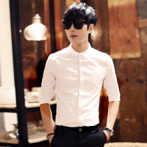 Summer men 7-sleeve shirt Han Edition Handick casual white shirt hair stylist hot short sleeve shirt