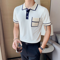 Polo shirt mens summer casual thin ice silk short sleeve T-shirt Net Red Tide brand knitted lapel collar color shirt