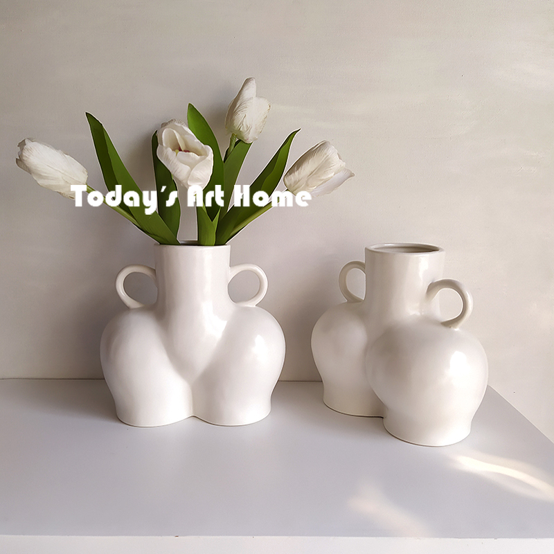 TODAYART Human Body Made Art Vase Handmade Ceramic Sculpture White Floral Floral Flower Arrangement Decorative Table Hem