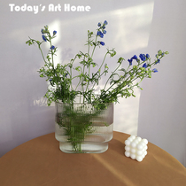 Nordic striped glass vase transparent restaurant flower arrangement hanging bell horse intoxicated wood high flower with large floral tabletop decorative pendulum