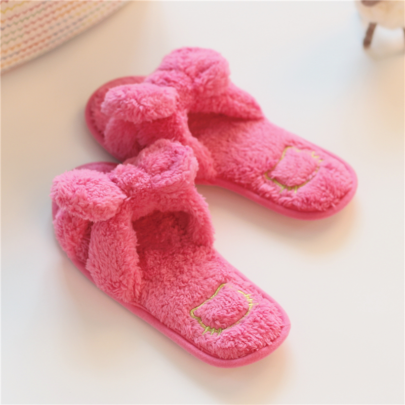 Korean Style Four-Season Slippers, Comfortable Pink Bow Slippers for Women, Non-Slip Plush Open-Toe Cotton Slippers for Home, Spring and Autumn Style Korean Style Four-Season Slippers, Comfortable Pink Bow Slippers for Women, Non-Slip Plush Open-Toe Cotton Slippers for Home, Spring and Autumn Style