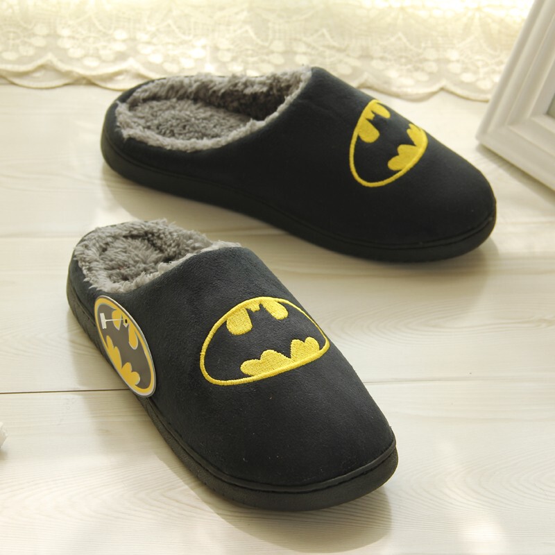 Batman Cartoon Cotton Slippers for Men and Women, Winter Home Plush Warm Non-Slip Home Slippers, Export Trade