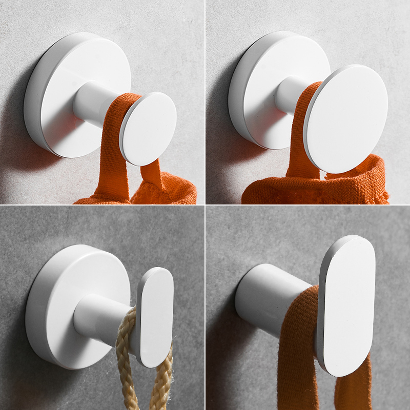 No-Drill White 304 Stainless Steel Clothes Hook Bathroom Hardware Bedroom Hook Sweater Single Hook