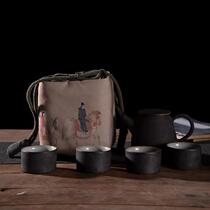 Shangguan famous painting thickened cotton and linen storage travel bag cloth bag teapot male cup tea cup tea cup ancient painting cloth bag