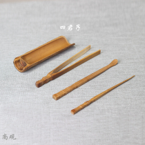 Jingdezhen Tea Ceremony Six Gentlemen Carbonized Bamboo Festival Tea Needle Tea Clamp Four-piece Tea Seat Accessories