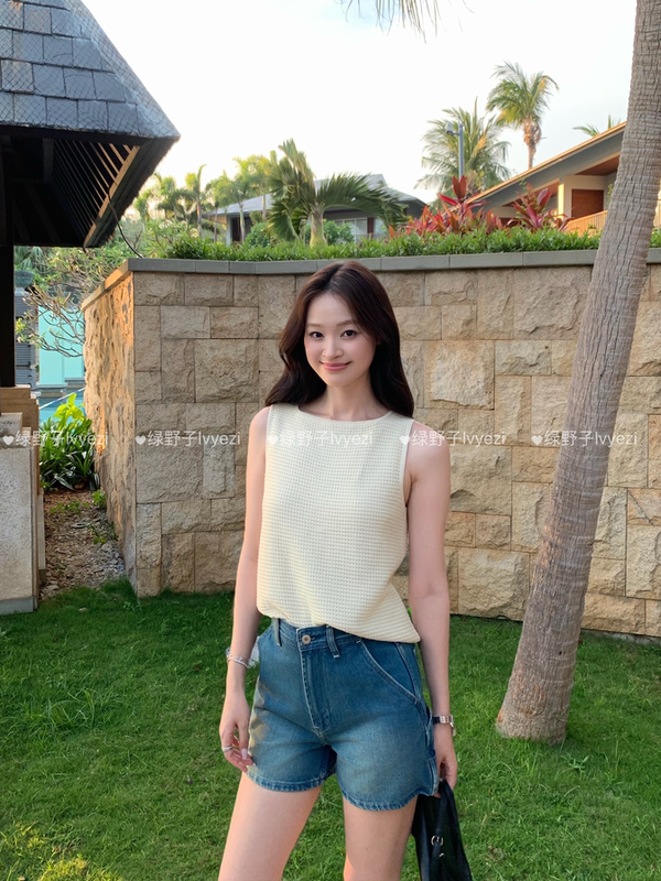 Lvyezi Greenfield 26Th Summer Old Money Style Waffle Knit Lp Spring/Summer Textured Vest Top