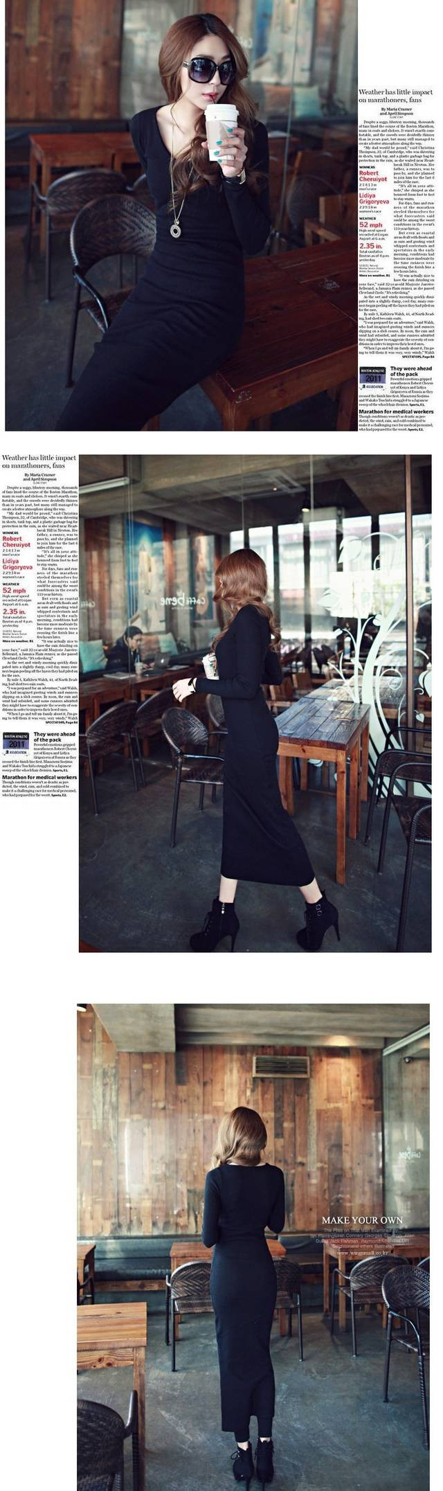 Korean women's new autumn and winter long-sleeved long knitted long skirt Slim base skirt NSYF1078