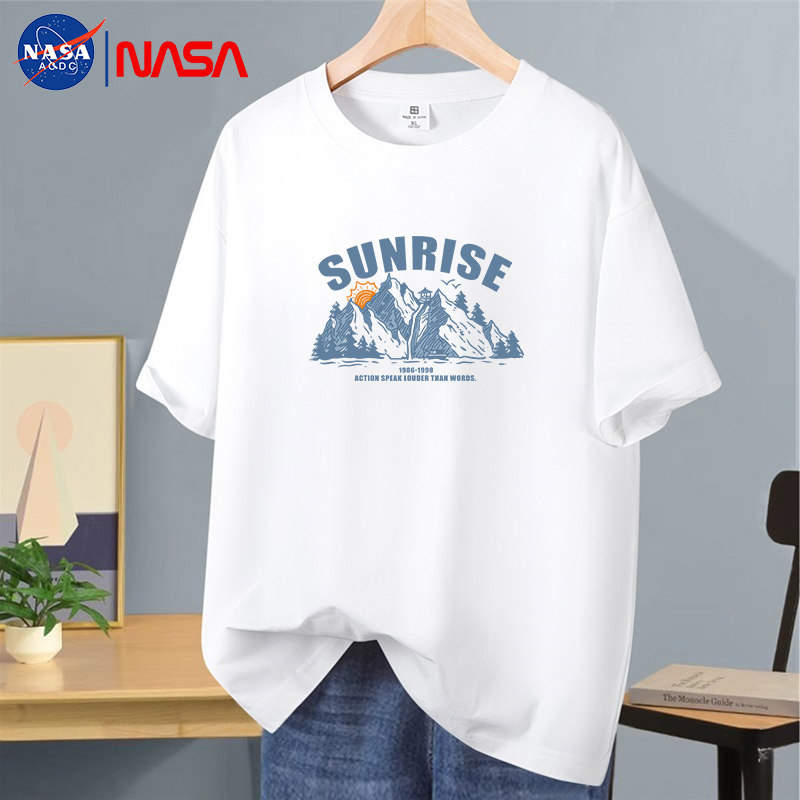 100% хлопок 丨NASA joint лето 2025 , новая футболка с короткими рукавами, мужская трендовая свободная хлопковая молодежная футболка с короткими рукавами