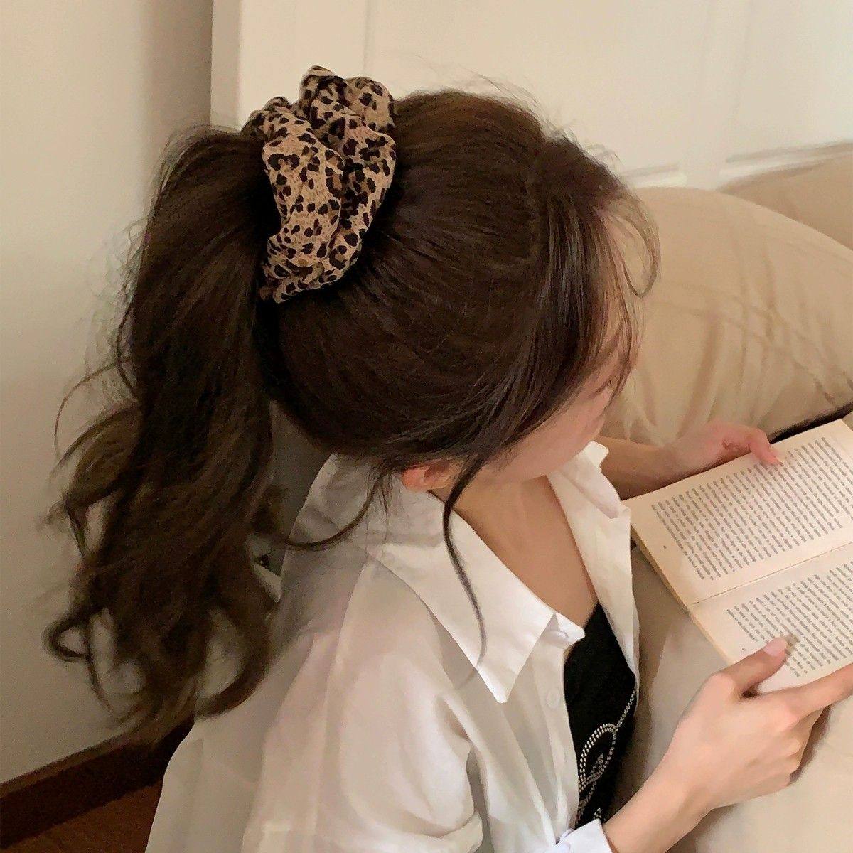 Trendy Leopard Print Scrunchie for Low Ponytail, Millennial Style Hair Accessory with a High-End Feel