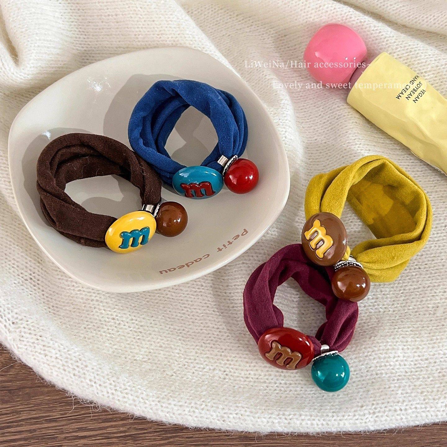 Colorful Beaded Hair Ties for Women, High Elasticity, Durable Rubber Bands, Elegant Low Ponytail Hair Ties, Children's Hair Accessories