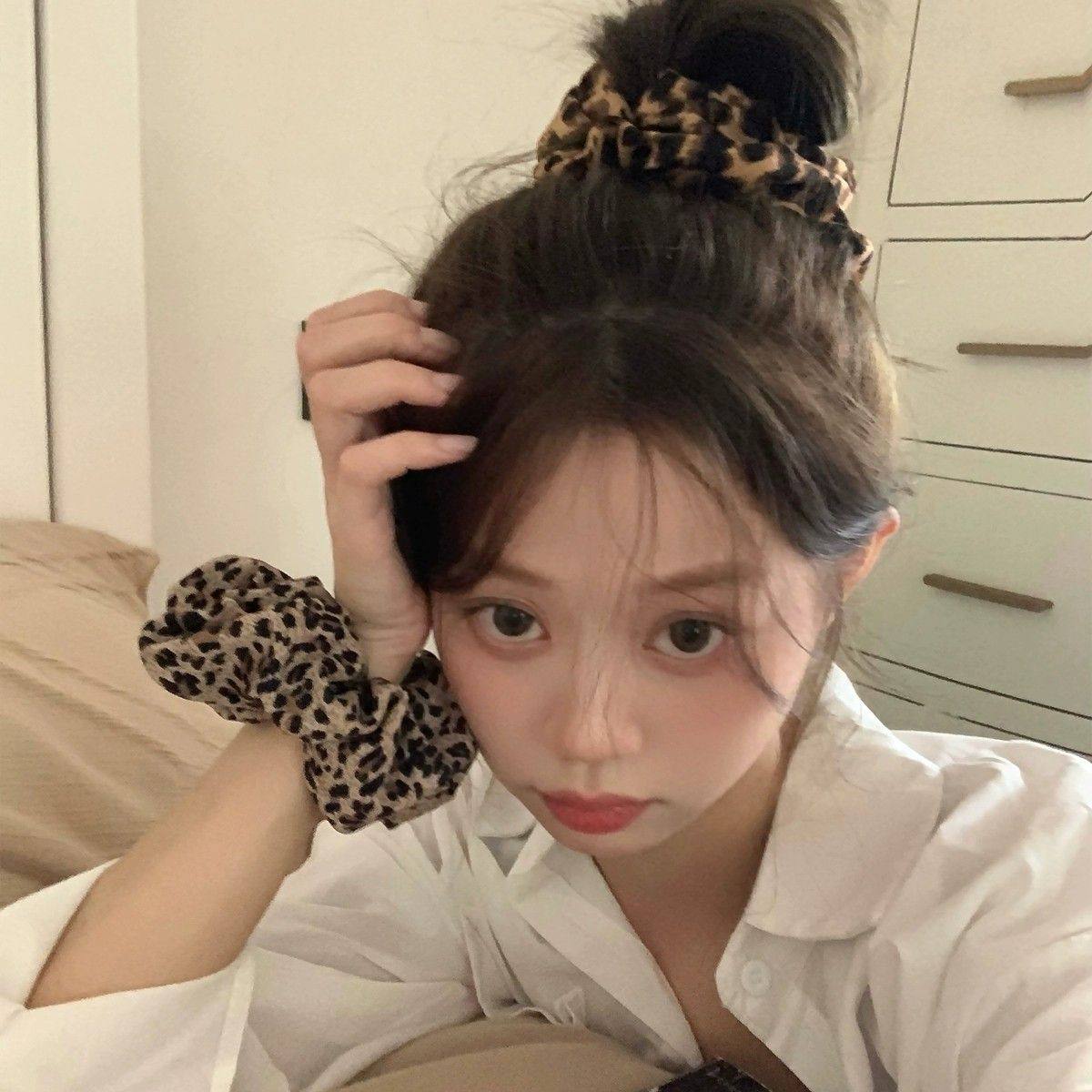 Trendy Leopard Print Scrunchie for Low Ponytail, Millennial Style Hair Accessory with a High-End Feel