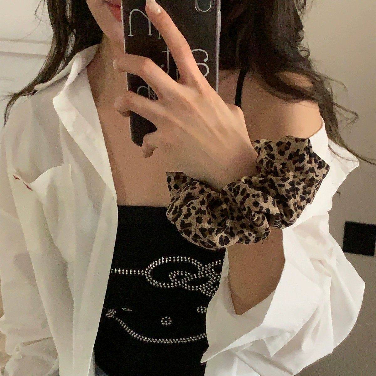 Trendy Leopard Print Scrunchie for Low Ponytail, Millennial Style Hair Accessory with a High-End Feel