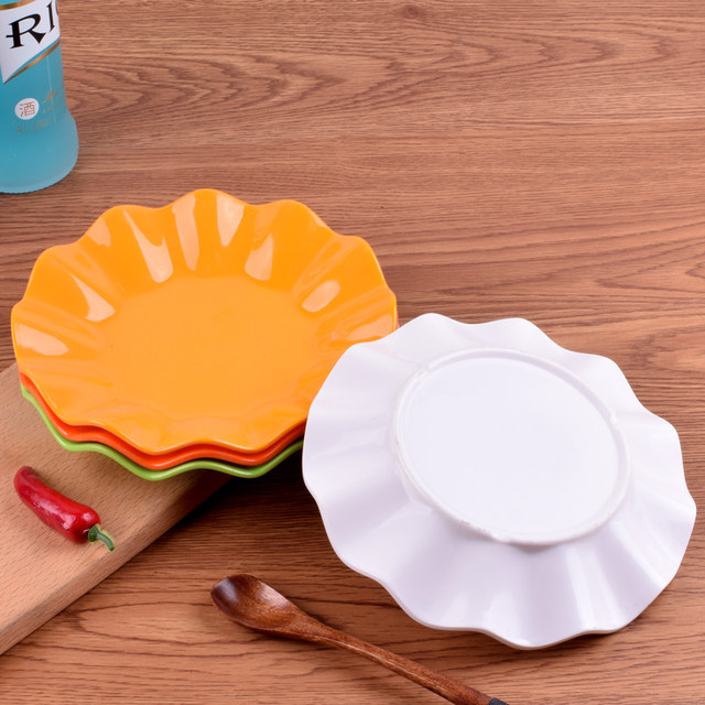 Colorful melamine snack plate ktv snack plate imitation porcelain small plate plastic lotus leaf plate wave plate dry fruit fruit plate