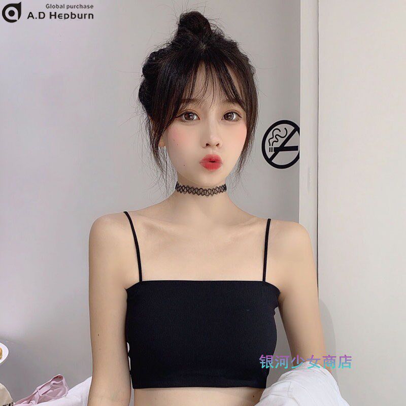 Beautiful back sling, Internet celebrity popular tube top top, off-the-shoulder top, small vest, solid color, short section, anti-glare underwear
