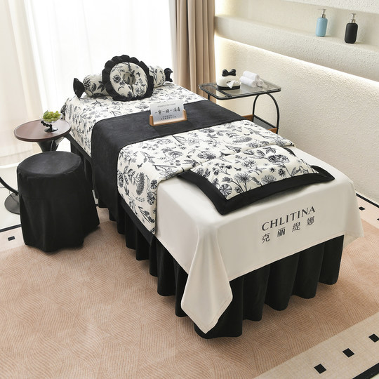 Light luxury high-end beauty bed cover four-piece set high-end beauty salon special massage sheets four seasons universal head treatment summer