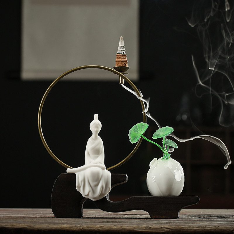 Creative ceramic home decoration Chinese-style home living room porch office club Zen reverse flow incense burner decoration decoration