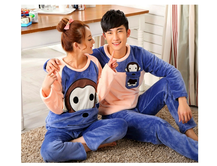 Mùa thu và mùa đông san hô lông cừu cặp đôi đồ ngủ dài tay phim hoạt hình flannel nam và nữ phù hợp với dịch vụ nhà mùa đông phần mỏng phiên bản Hàn Quốc