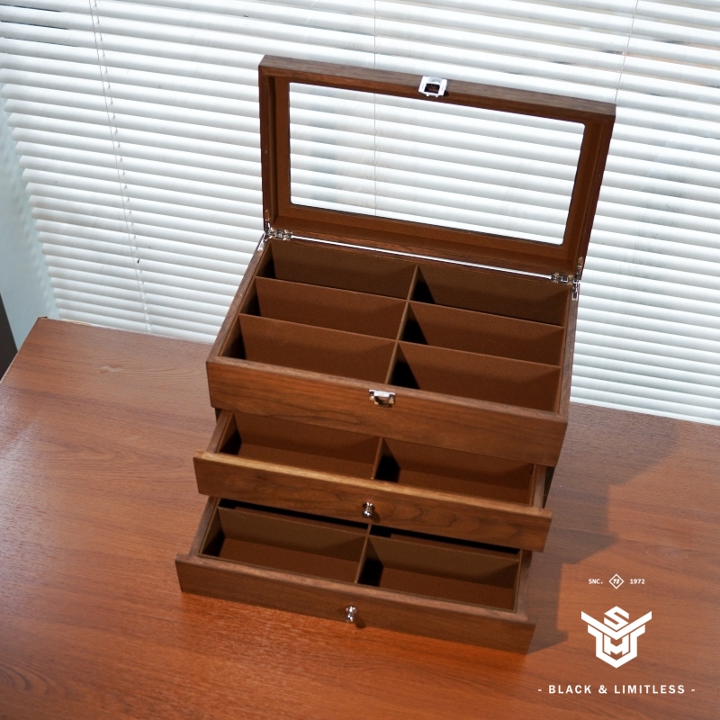 18-Slot Black Walnut Wood Eyeglasses, Sunglasses, and Jewelry Storage Box, 3-Layer Large Capacity High-End Exquisite Sunglasses Display Box 18-Slot Black Walnut Wood Eyeglasses, Sunglasses, and Jewelry Storage Box, 3-Layer Large Capacity High-End Exquisite Sunglasses Display Box