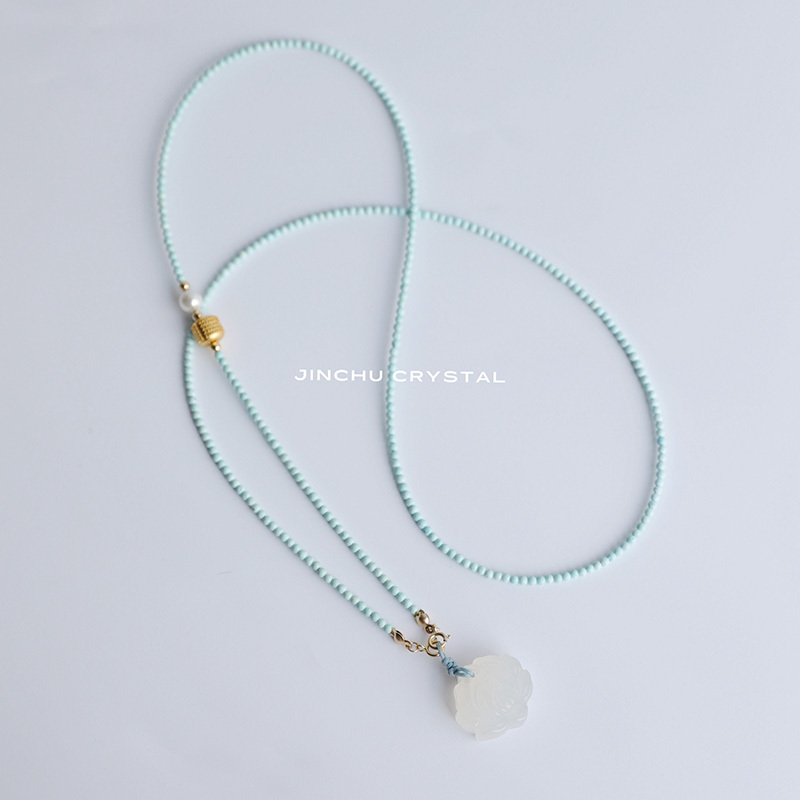 2mm Ultra-Fine Millet Beads Natural Turquoise Necklace for Women, Long Sweater Chain with a High-End Feel, Women's Long Chain 2mm Ultra-Fine Millet Beads Natural Turquoise Necklace for Women, Long Sweater Chain with a High-End Feel, Women's Long Chain