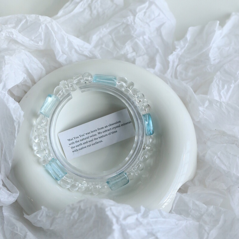 【Ngtc Certified】Glue-Free and Acid-Free Aquamarine Bracelet, White Crystal Bracelet, Gift for Women, Raw Mineral