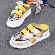 Mùa hè 2019 giày nữ mới đế dày baotou sandal mặc thời trang hoang dã giản dị lưới đỏ nửa dép lê thủy triều - Dép