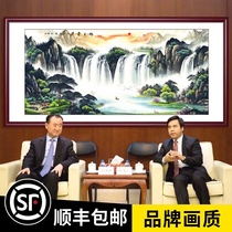 Rising sun Landscape painting Feng Shui patron figure Living room lucky Chinese painting Office decoration hanging painting Mural background wall