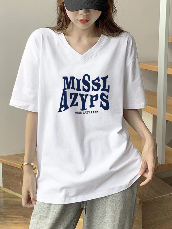 Plus Size Fat Girl 1.0-150kg Pure Cotton V-Neck Short-Sleeved T-Shirt for Women Summer New Style Loose and Fashionable Design T-Shirt Top