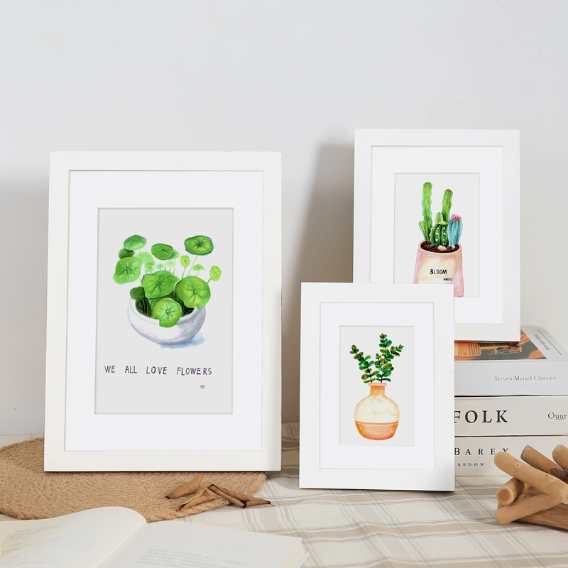 Solid Wood Photo Frame for Wall Hanging, No Drilling Required, Creative and Cute Ornament, Photo Album with a High-End Feel, Simple White Small Picture Frame, Ins Style