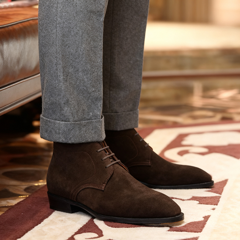High-End Feel! Desert Boots, Suede Cowhide Short Boots, Genuine Leather Boots, Men's Boots, Large Size 46, High-Top Men's Shoes, Size 45