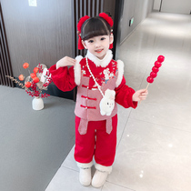 Baby girl New Years clothing suit Tang suit foreign style Chinese style girl Hanfu thickened winter cotton little girl red