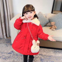 Girls coat autumn and winter 2022 new cotton coat winter girl baby western style childrens clothing little girl plus velvet cotton coat