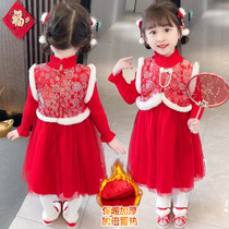 Girls winter dress Western style baby girl princess skirt thickened New Years dress skirt 2022 new childrens girls