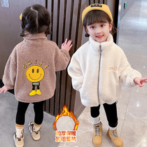 Baby girl coat 2022 autumn and winter new style plus velvet thick foreign girl fashionable winter sweater girl top