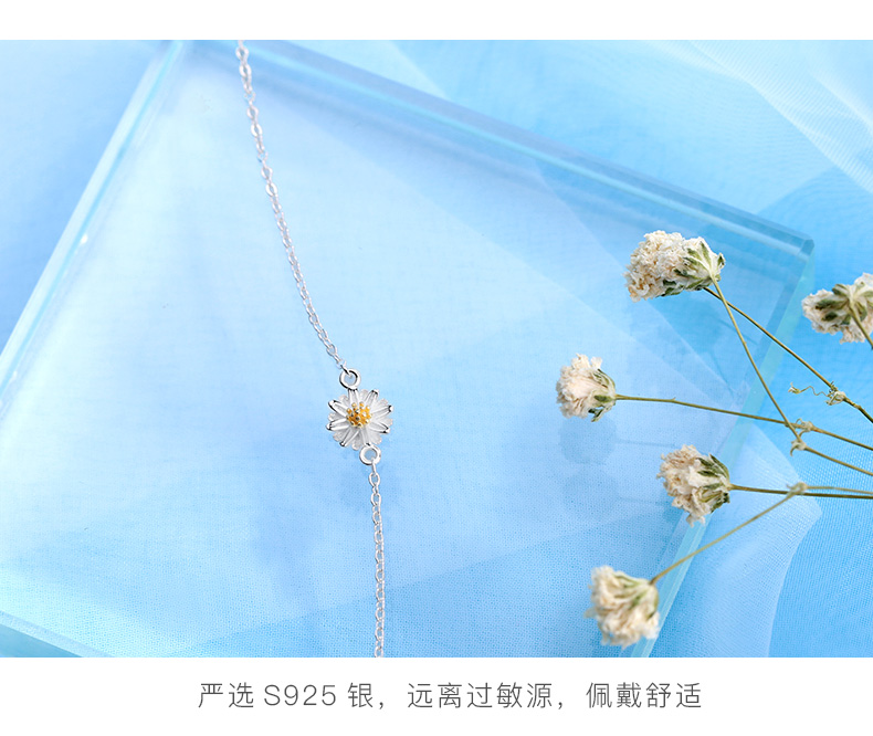 JG nhỏ daisy anklet sinh viên 925 sterling bạc anklet nữ bạn gái phù hợp cho sinh viên sen bạc đơn giản lắc chân nữ nhật bản