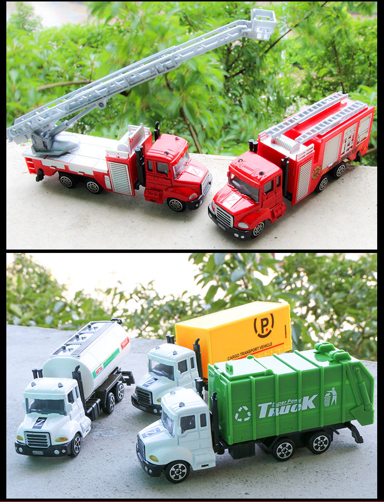 Fire Truck Toy Alloy Model Simulation Boy Children's Toy Engineering Transport Sanitation Police Car Series Model