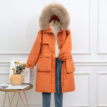 2021 New Korean version of big fur collar down jacket for womens medium length Thickened Work Pike Pop Exploits Winter Coat
