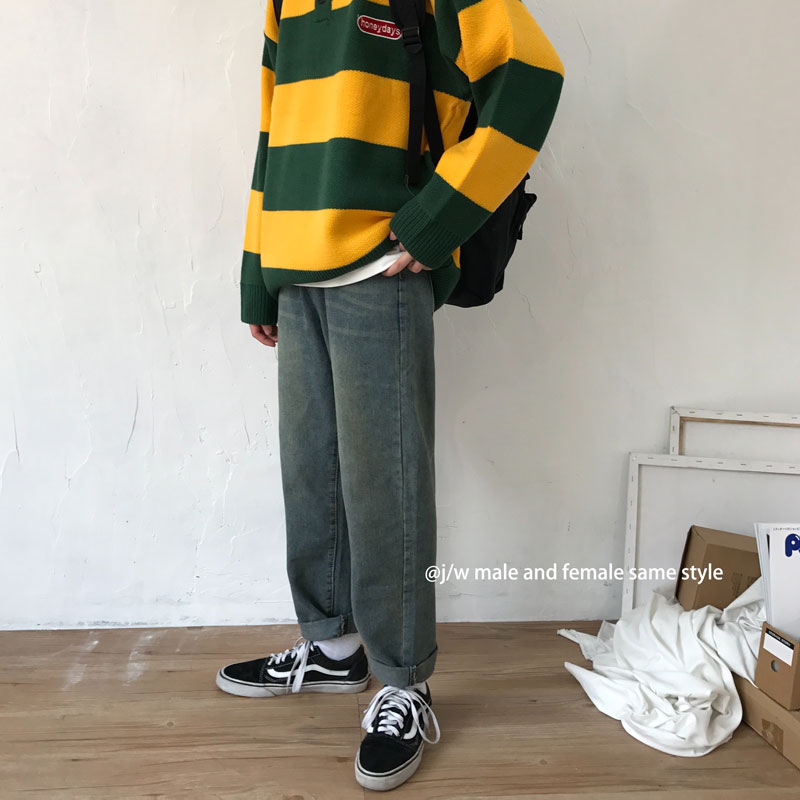 J / W Mùa thu và mùa đông màu sắc cổ điển được giặt bằng vải BF BF shop quần jean nam