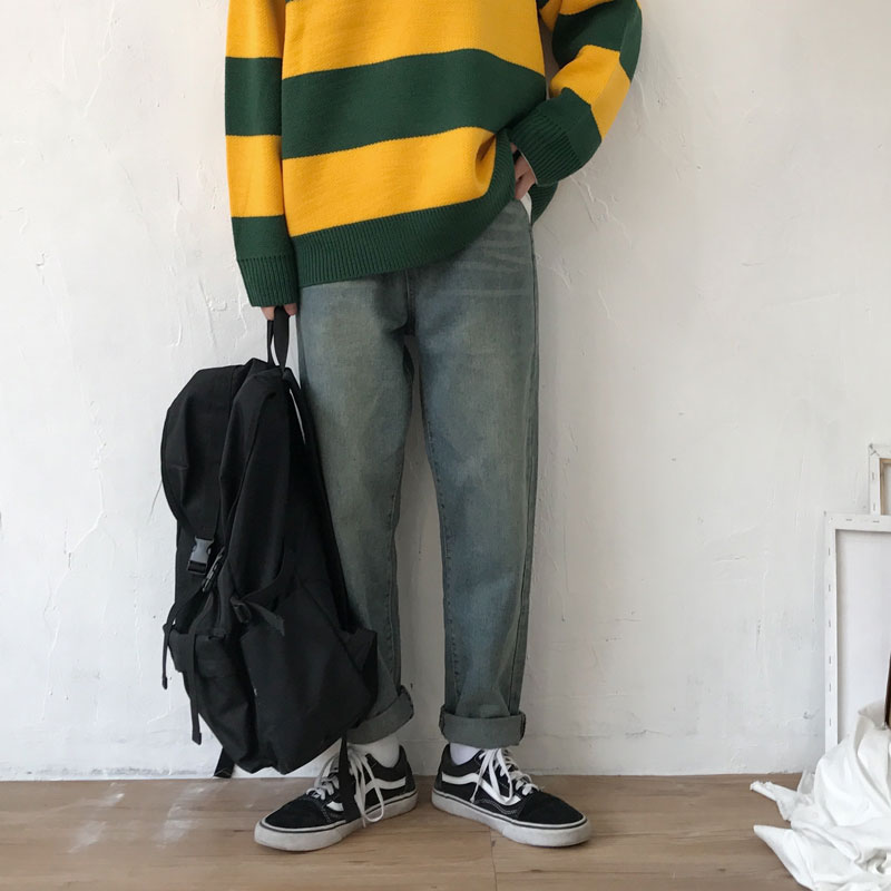 J / W Mùa thu và mùa đông màu sắc cổ điển được giặt bằng vải BF BF shop quần jean nam