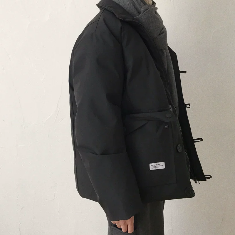 J / W Winter Nhật Bản retro chức năng Harajuku nhiều túi dụng cụ làm dày cổ áo bông nam và nữ - Áo khoác đôi áo unisex form rộng